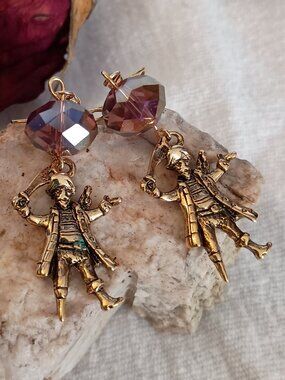 Artisan Pegleg Pirate and Crystal Booty Fishhook Earrings NEW
